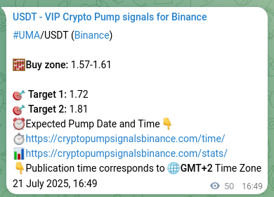 Statistical confirmation: UMA pump signal validation on Binance, 21 July 2025, 18:13