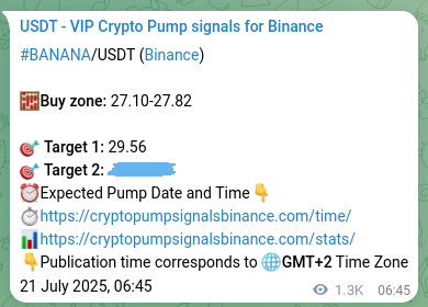 View the exchange signal confirmation for BANANA on Binance, 22 July 2025, 18:20 Binance exchange signal confirmation for BANANA, 22 July 2025, 18:20