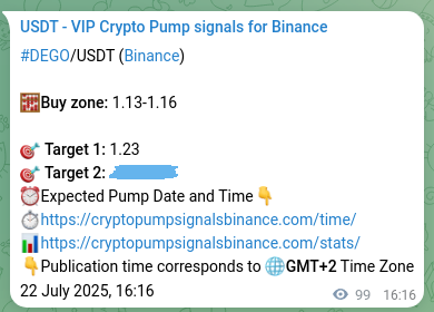 Verify the crypto pump signal for DEGO on Binance, 22 July 2025, 19:00 Crypto pump signal verification for DEGO on Binance, 22 July 2025, 19:00