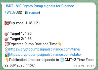 WLD pump signal verification from Binance, timestamp: 23 July 2025, 01:05