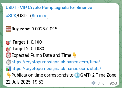 Binance pump signal data for SPK at 23 July 2025, 04:40