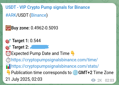 Binance trading signal confirmation for ARK pump, 23 July 2025, 09:29