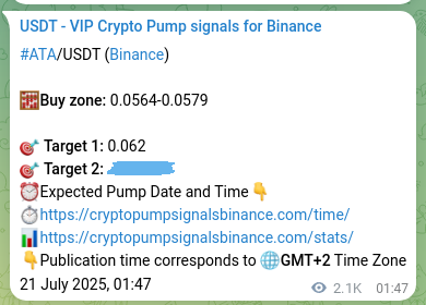 Pump signal proof for ATA on Binance at 23 July 2025, 12:24