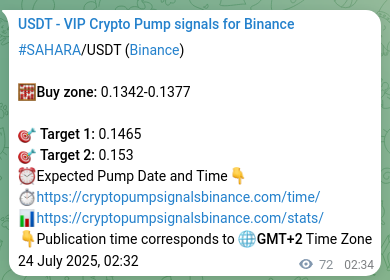 Authenticated proof of SAHARA's pump signal on Binance at 24 July 2025, 04:23