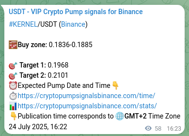 Binance exchange signal proof for KERNEL, 24 July 2025, 17:58