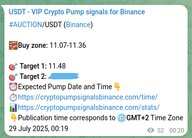 Crypto pump signal proof: AUCTION on Binance, 29 July 2025, 01:46