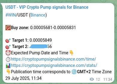 Crypto signal proof: WIN pump on Binance, 29 July 2025, 11:53