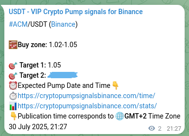 Binance signal proof for ACM, 30 July 2025, 21:30