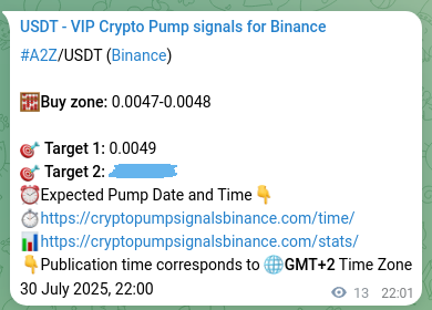 Performance validation: A2Z pump signal delivery on Binance, 30 July 2025, 22:14