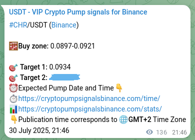 Authenticated proof of CHR's pump signal on Binance at 31 July 2025, 01:32