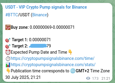 Binance pump signal data for BTTC at 31 July 2025, 02:09