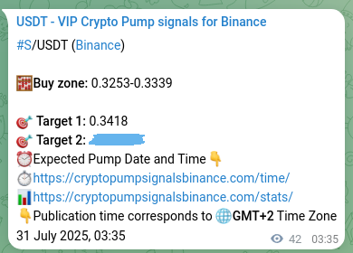 Trading signal verification: S pump from Binance, 31 July 2025, 04:40
