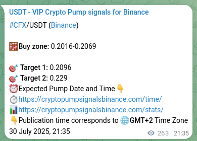 Real-time verification of CFX pump signal on Binance, 31 July 2025, 04:52