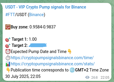 Pump signal proof for FTT on Binance at 31 July 2025, 05:31