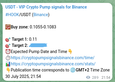 Trading signal proof for HOOK on Binance, 31 July 2025, 05:54