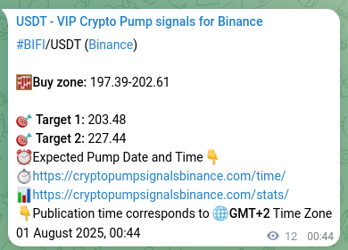Binance pump signal proof for BIFI on 01 August 2025, 01:03