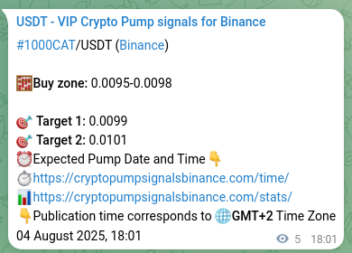 Crypto market signal proof: 1000CAT pump on Binance, 04 August 2025, 18:09
