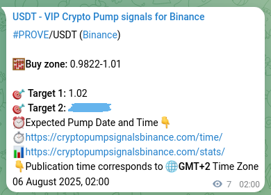 Market signal verification: PROVE on Binance at 06 August 2025, 02:10