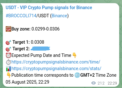 Live proof of BROCCOLI714 pump signal on Binance, 06 August 2025, 04:22
