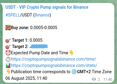 Success verification: SPELL signal achievement proof on Binance, 06 August 2025, 11:42