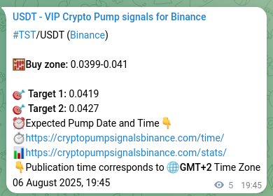Trading signal proof: TST pump from Binance, 06 August 2025, 19:53