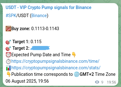Binance pump signal data for SPK at 06 August 2025, 20:09