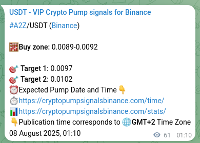 Binance trading signal proof for A2Z pump, 08 August 2025, 02:51