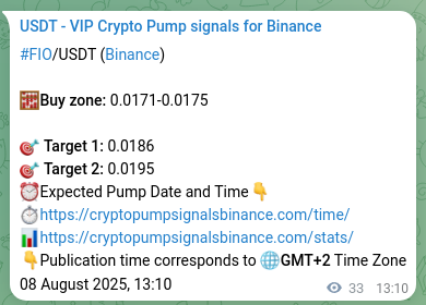 Binance pump signal verification for FIO at 08 August 2025, 14:04