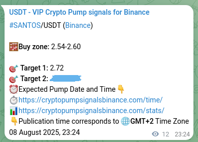 Crypto market signal confirmation: SANTOS pump on Binance, 08 August 2025, 23:43