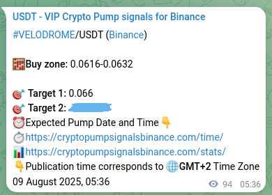 Binance signal verification for VELODROME pump, 09 August 2025, 08:12