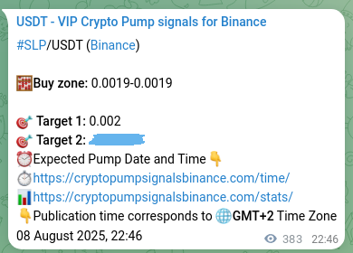 Binance trading signal confirmation for SLP pump, 09 August 2025, 09:24