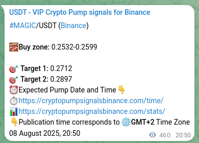 Trading signal verification: MAGIC pump from Binance, 09 August 2025, 09:36