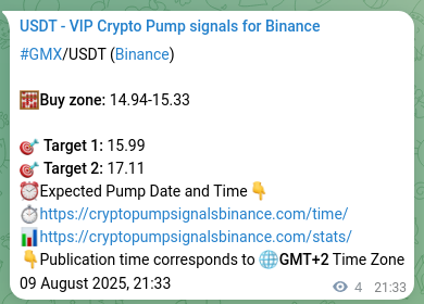 Authenticated GMX pump signal on Binance, 09 August 2025, 21:40