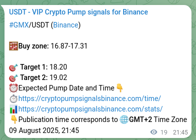Trading signal confirmation: GMX pump on Binance at 09 August 2025, 22:16