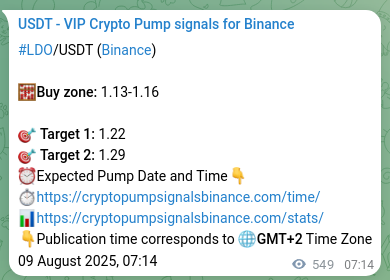 Live proof of LDO pump signal on Binance, 09 August 2025, 22:28