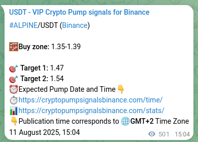Authenticated proof of ALPINE's pump signal on Binance at 12 August 2025, 04:58