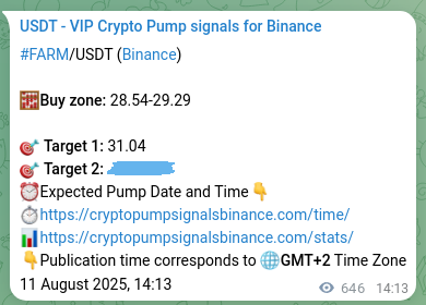 Crypto pump signal proof: FARM on Binance, 12 August 2025, 08:08