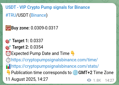 Binance pump signal data for TRU at 13 August 2025, 16:52 Binance pump signal data for TRU at 13 August 2025, 16:52