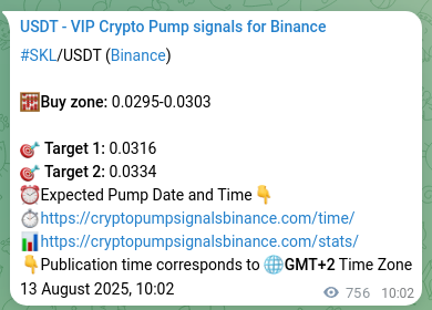 Binance exchange signal confirmation for SKL, 14 August 2025, 07:01