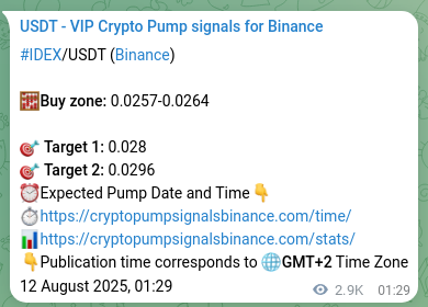 Real-time proof of IDEX pump signal on Binance, 15 August 2025, 10:21
