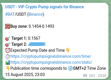 Binance pump signal data for BAT at 16 August 2025, 06:55