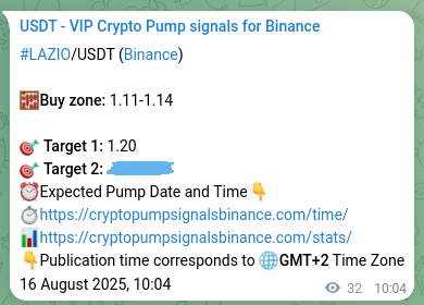 Binance signal verification for LAZIO pump, 16 August 2025, 10:56