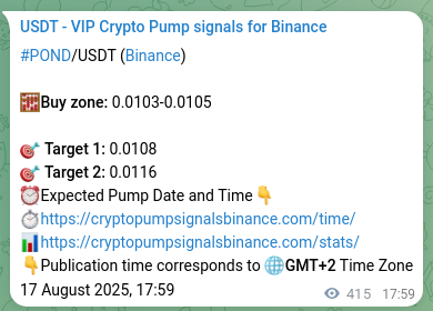 Binance pump signal proof for POND on 18 August 2025, 05:30