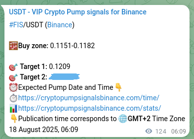 Crypto trading signal proof: FIS pump on Binance, 18 August 2025, 09:35