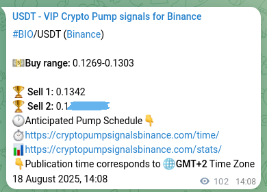 Market signal proof: BIO pump from Binance, 18 August 2025, 16:56