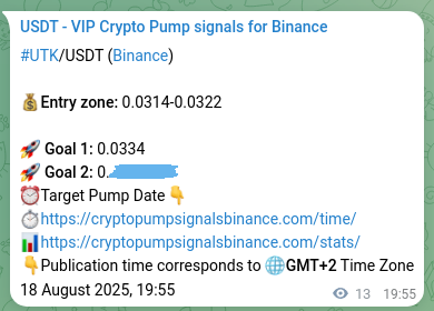 Crypto trading signal verification: UTK pump on Binance, 18 August 2025, 20:17