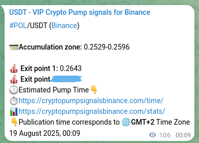 Binance pump signal proof for POL on 19 August 2025, 03:04