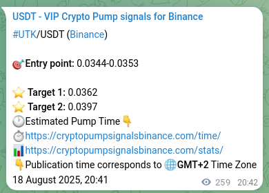Authenticated proof of UTK's pump signal on Binance at 19 August 2025, 03:52