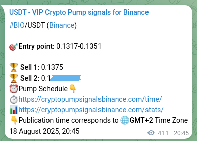 Crypto market signal proof: BIO pump on Binance, 19 August 2025, 08:09