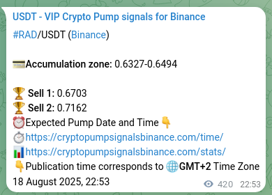 Market signal proof: RAD pump from Binance, 19 August 2025, 10:32